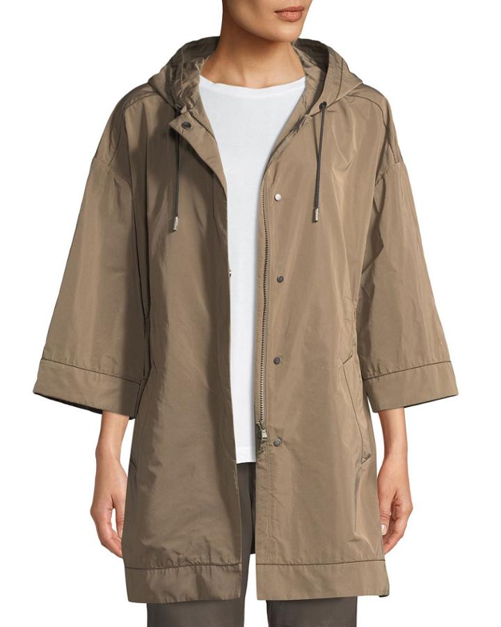 Taffeta Hooded Zip-front Anorak