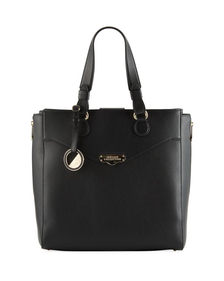 Pebbled Leather Satchel Bag, Black