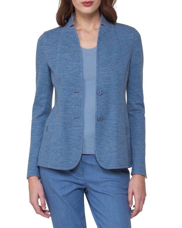 Reversible Cashmere Jersey Two-button Jacket, Light Blue/gray