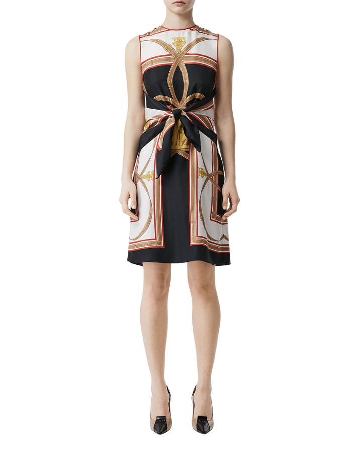Scarf-print Silk Tie-waist Dress