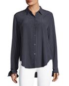 Tie-cuffs Button-front Pinstripe Crepe De Chine