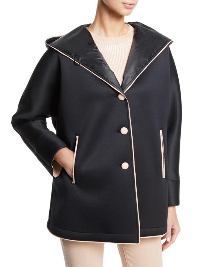 Hooded Neoprene Caban Coat