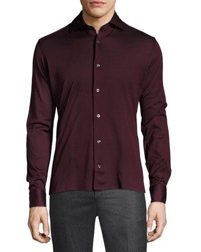 Cotton Piqu&eacute; Sport Shirt, Dark Red
