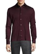 Cotton Piqu&eacute; Sport Shirt, Dark Red