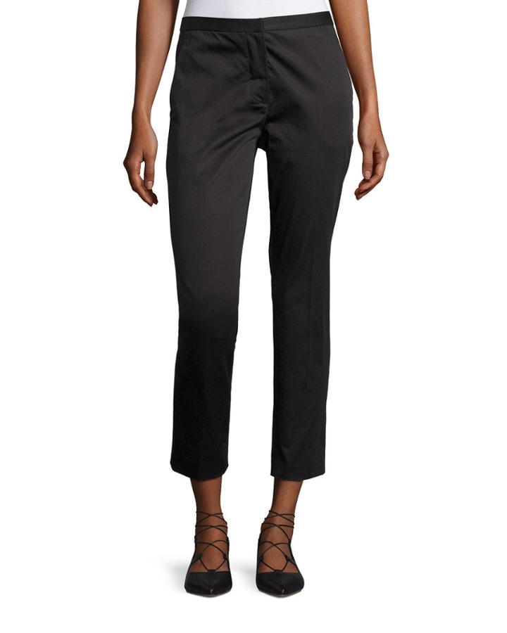 Cropped Sateen Skinny Trousers, Black