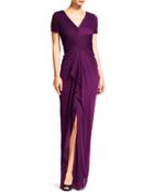 Pintucked V-neck Draped Gown