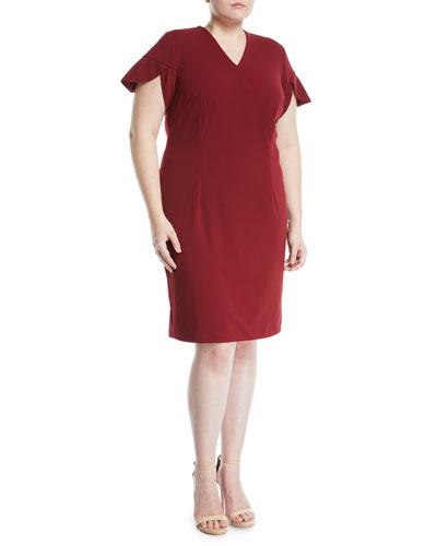 Tulip-petal Sleeve Wrap-front Dress