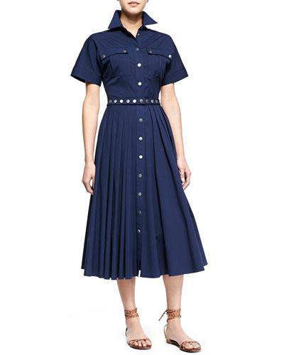 Utility Snap-front Shirtdress, Indigo