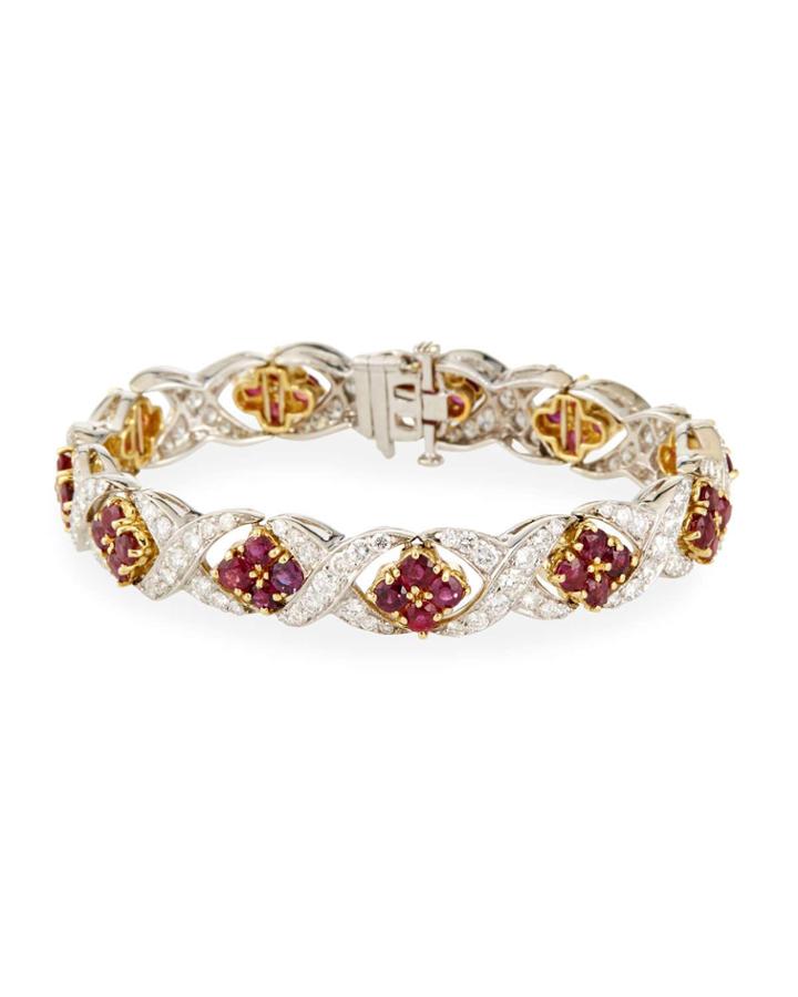 Two-tone 14k Diamond & Ruby Xoxo Bracelet