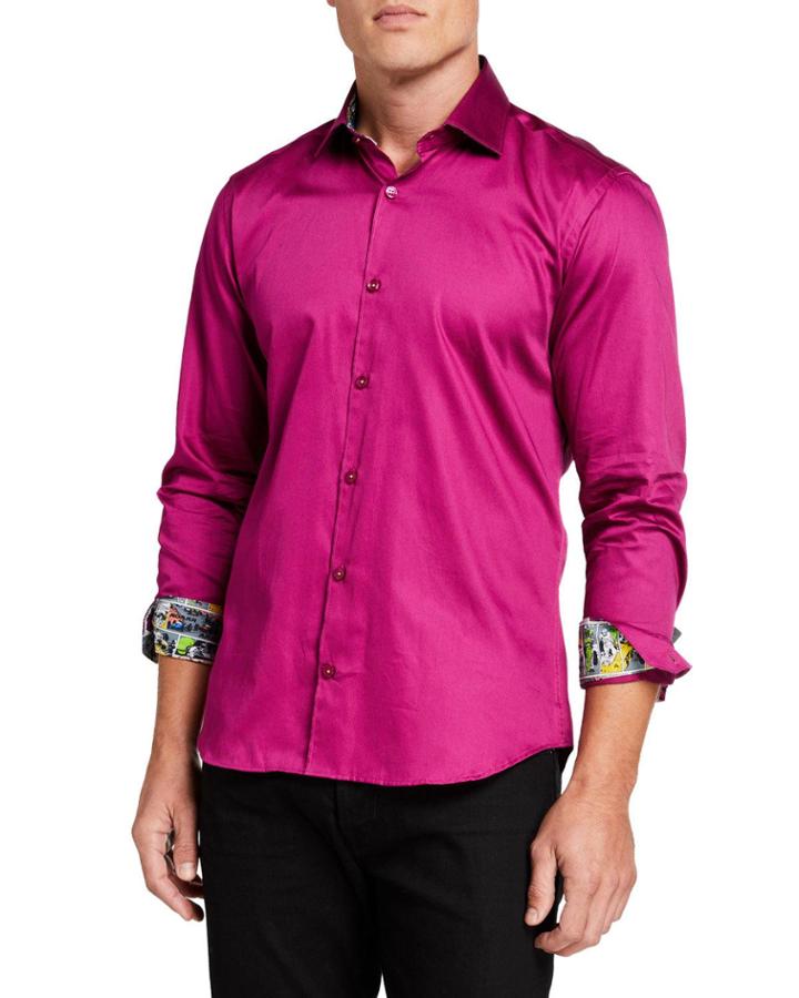 Men's Semi-fitted Sport Shirt W/ Contrast Reverse Detail