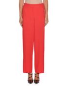 Waffle-weave Zip-front Wide-leg Wool-blend Pants