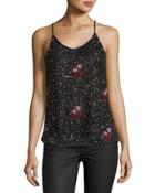 Floral-embroidered Beaded Tank