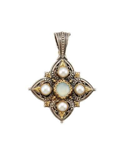 Amphitrite Cushion-cut Agate & Four-pearl Cross Pendant Enhancer