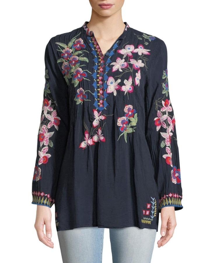 Plus Size Tropical Garden Button-front Tunic