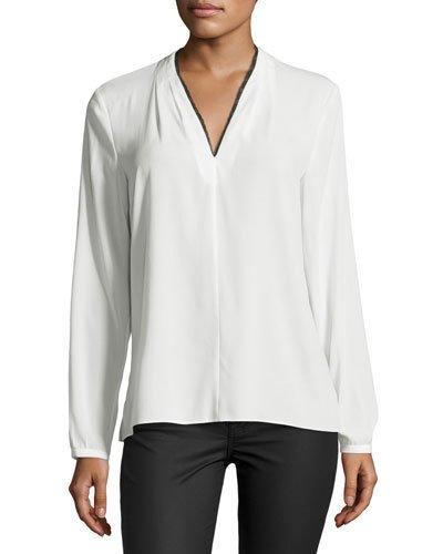 Ariane Contrast-trim Blouse, White
