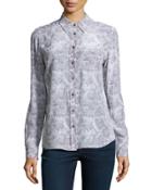 Brett Snake-print Blouse, Gray