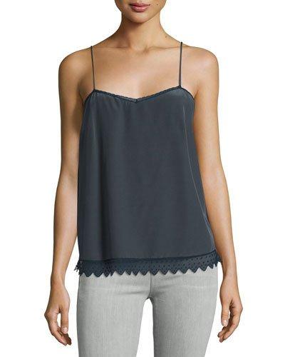 Sweetheart Scalloped Silk Camisole, Charcoal