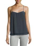 Sweetheart Scalloped Silk Camisole, Charcoal