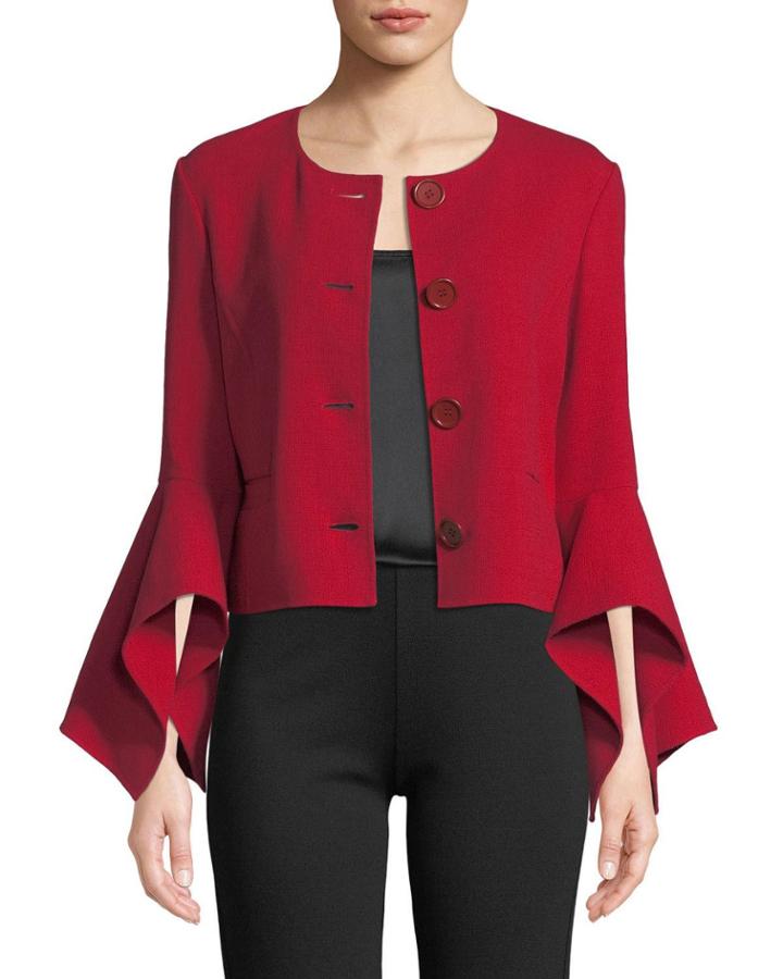 Handkerchief-sleeve Button-down Cropped Blazer