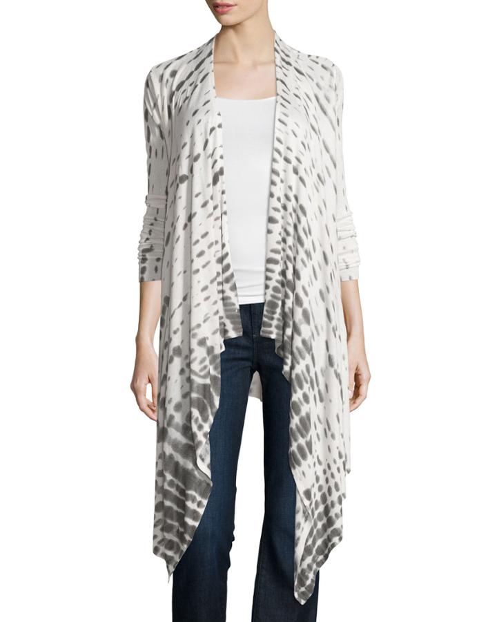 Neiman Marcus Tie-dye Flyaway Cardigan, Ivory/tan, Women's, Size: Large, Ivory W/ T