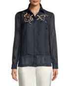 Embroidered Silk Button-front Blouse