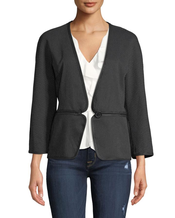 Polka-dot Jacquard Piped One-button Blazer