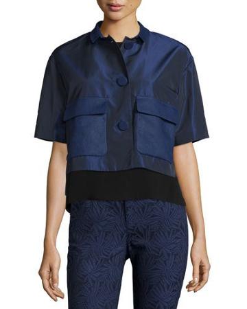 Zelda Short-sleeve Cropped Topper Jacket, Nu Blue