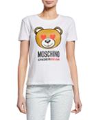Heart-eye Bear Graphic Cotton T-shirt, White