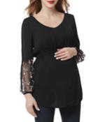 Maternity Gisel Embroidered Mesh Accent Blouse