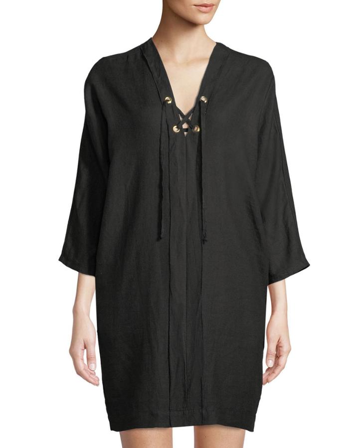 Linen Lace-up Cocoon Dress