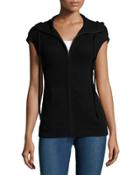 Cashmere Hooded Zip-front Vest, Black