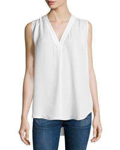 Shirred-shoulder Silk Top, Off White