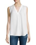 Shirred-shoulder Silk Top, Off White