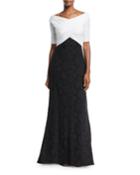 Hammered Crepe Short-sleeve Gown