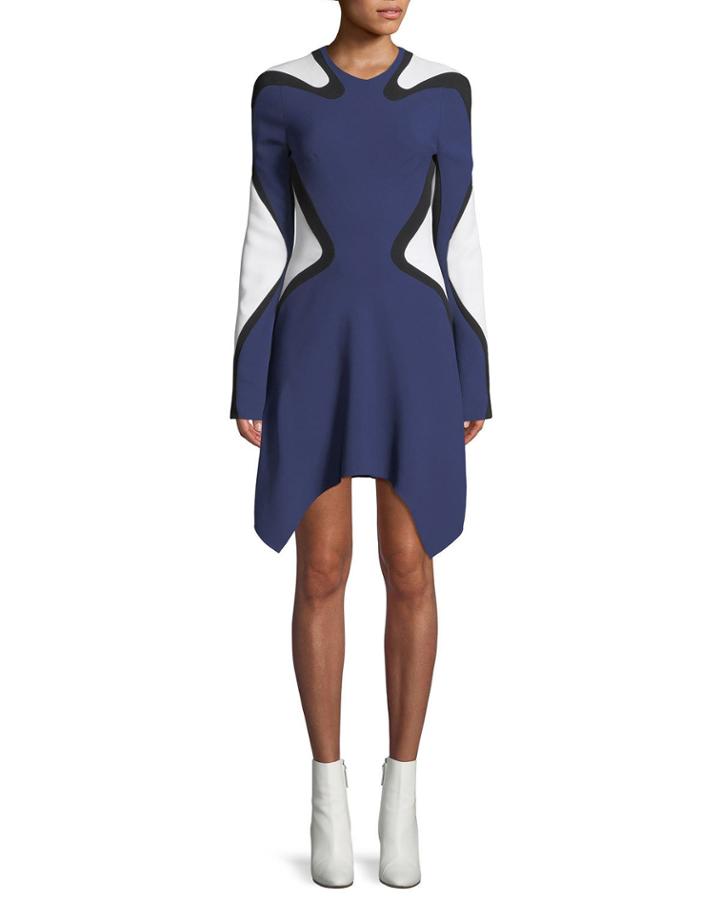 Long-sleeve Graphic Crepe Dress