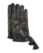 Leather Tassel Gloves, Black