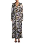 Silk Afrika-print Long-sleeve Wrap Dress