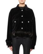 Jean-style Velvet Jacket W/ Detachable Feather Trim & Crystal Buttons