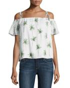 Eden Off-the-shoulder Palm Tree-print Silk Top,