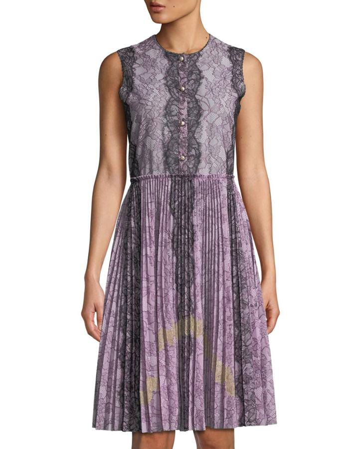 Button-down Lace Dress With Pleated