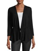 Drawstring-waist Open-front Cardigan, Black
