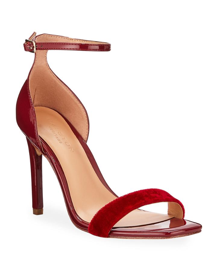 Myra Faux-patent & Velvet Ankle-strap