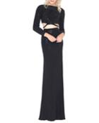 Jeweled Long-sleeve Two-piece Gown