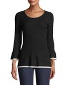3/4-sleeve Tipped Pullover