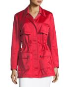 Drawstring Satin Outerwear Jacket, Hibiscus
