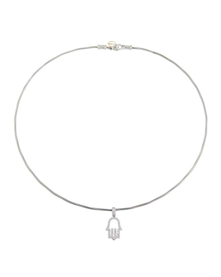 Diamond Hamsa Pendant Necklace W/ 18k White Gold, Gray