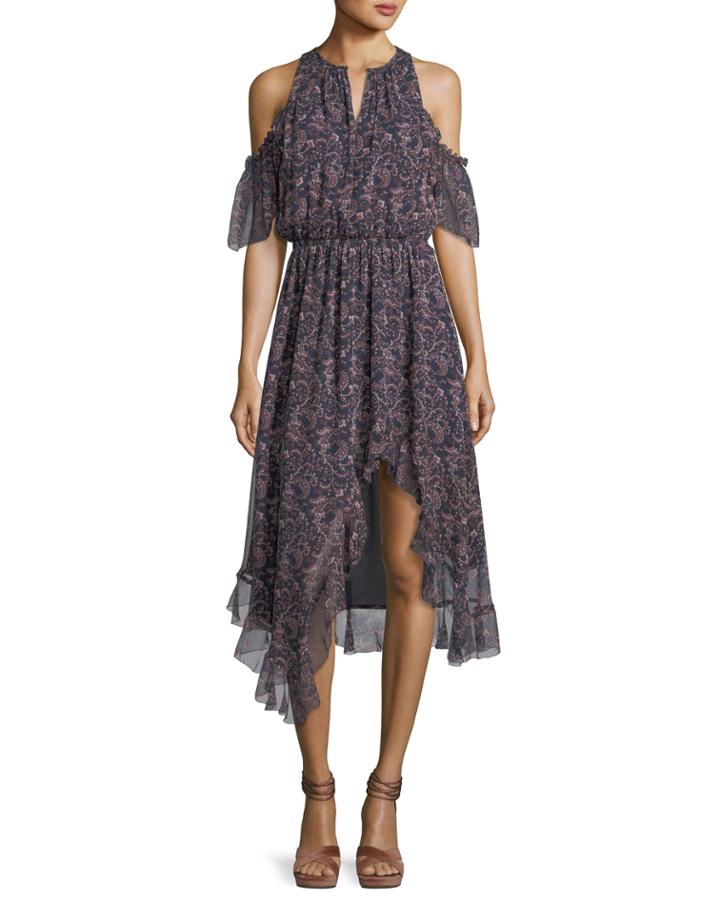 Agnek Split-neck Cold-shoulder Printed