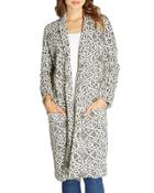 Geometric-print Textured Duster Jacket, Gray