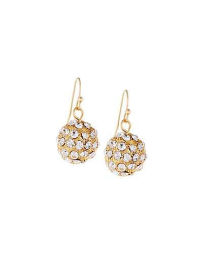 Pave Crystal Ball Drop Earrings, Gold