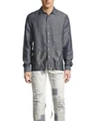 Chambray Oxford Shirt With Drawstring Tech Panel, Blue